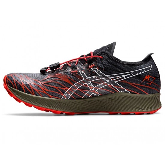 Asics Fujispeed Black/Cherry Tomato Trail Running Shoes Men