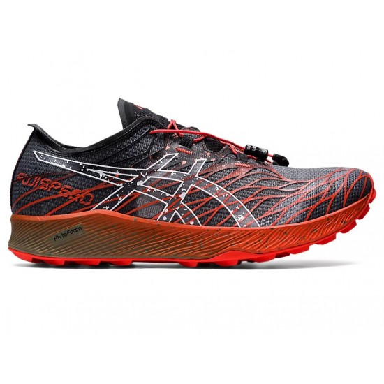 Asics Fujispeed Black/Cherry Tomato Trail Running Shoes Men