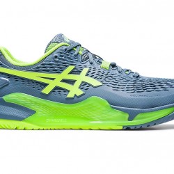 Asics Gel-Resolution 9 Wide Steel Blue/Hazard Green Tennis Shoes Men